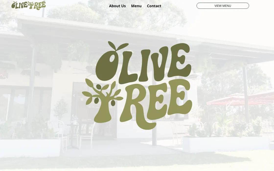 Olive Tree Cafe homepage: the hand-drawn logo over the shopfront