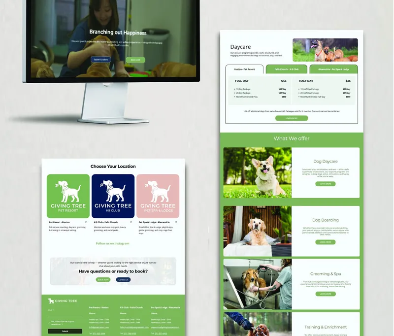 Giving Tree Pet Resort website on desktop and mobile