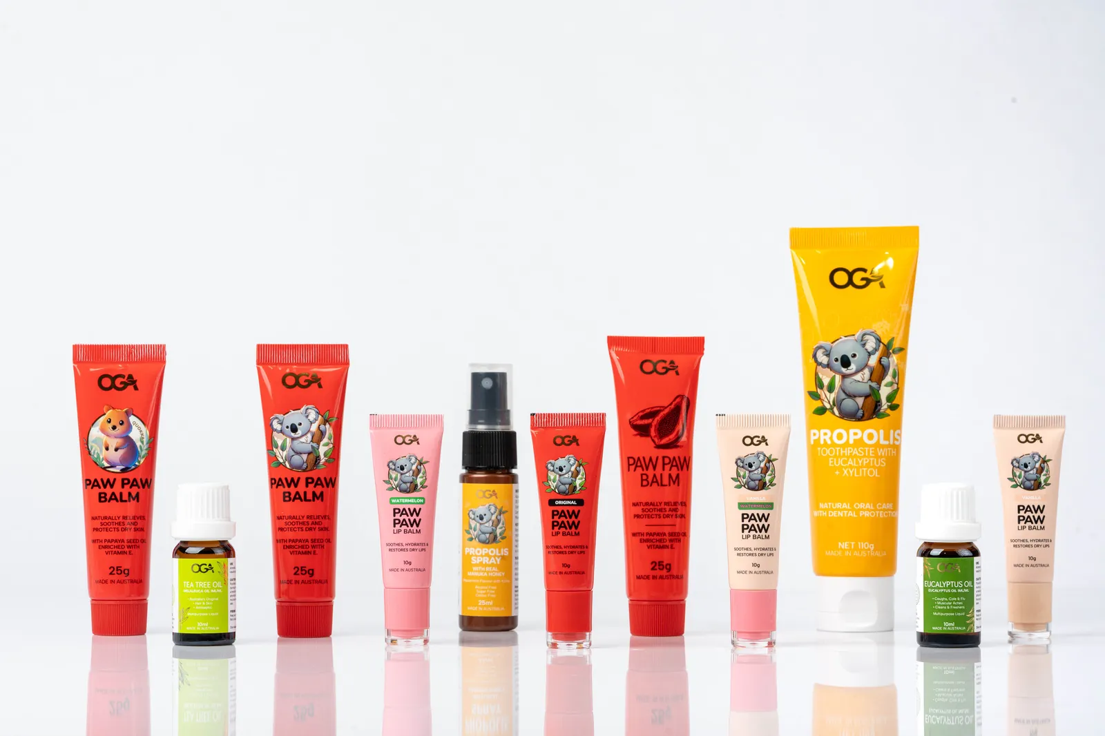 OGA product range lined up on white
