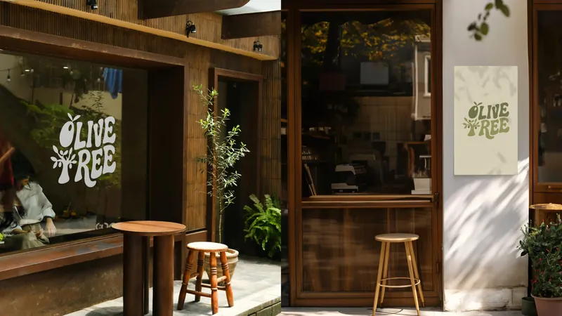 The Olive Tree Cafe shopfront with the logo and signage Visual Lab designed