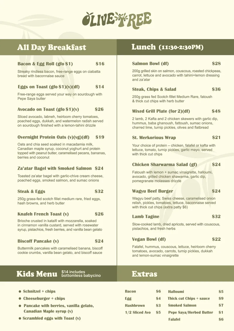 Olive Tree Cafe all-day menu