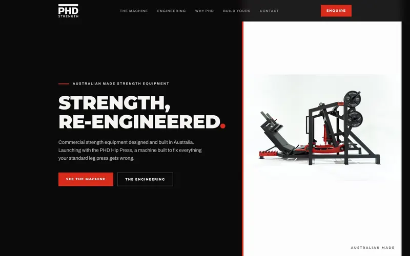 The PHD Strength website homepage, designed and built by Visual Lab